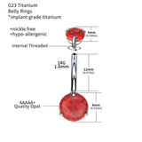 G23 Titanium Opal Zircon Belly Button Ring Round Cubic Bar Barbell