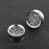 2 PCS Stainless Steel Ear Plugs Double Flared Tunnel Gauges Sparkle Stretch