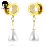 2PCS Pearl Dangle Ear Plugs Stainless Steel Expander Body Piercing