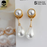 2PCS Pearl Dangle Ear Plugs Stainless Steel Expander Body Piercing