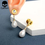 2PCS Pearl Dangle Ear Plugs Stainless Steel Expander Body Piercing