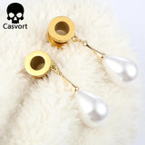2PCS Pearl Dangle Ear Plugs Stainless Steel Expander Body Piercing