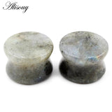 2pcs 6-22mm Spectrolite Stone Ear Tunnels Plugs Expander Earrings Gauges