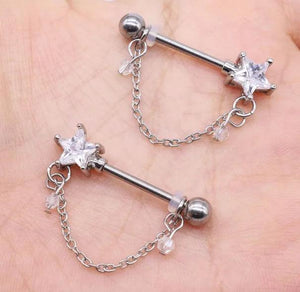 Star Shape Nipple Piercing Ring Zircon Purple Chest Stud Nipple Body Jewelry