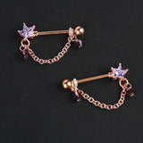 Star Shape Nipple Piercing Ring Zircon Purple Chest Stud Nipple Body Jewelry