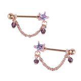 Star Shape Nipple Piercing Ring Zircon Purple Chest Stud Nipple Body Jewelry
