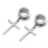 2Pcs Dangle Cross Ear Plugs Stainless Steel 4m-25mm