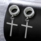 2Pcs Dangle Cross Ear Plugs Stainless Steel 4m-25mm