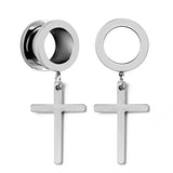 2Pcs Dangle Cross Ear Plugs Stainless Steel 4m-25mm