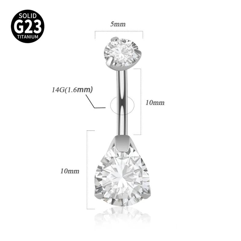 Solid Titanium Belly Button Ring Double Opal&Zircon 14G Navel Piercing