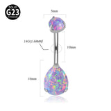 Solid Titanium Belly Button Ring Double Opal&Zircon 14G Navel Piercing