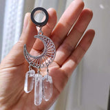 Natural Stone Earring Stainless Steel Ear Tunnel Plug Crescent Moon