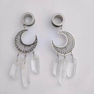 Natural Stone Earring Stainless Steel Ear Tunnel Plug Crescent Moon