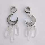 Natural Stone Earring Stainless Steel Ear Tunnel Plug Crescent Moon