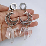 Natural Stone Earring Stainless Steel Ear Tunnel Plug Crescent Moon
