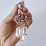 Natural Stone Earring Stainless Steel Ear Tunnel Plug Crescent Moon