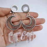 Natural Stone Earring Stainless Steel Ear Tunnel Plug Crescent Moon