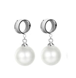 2PC Goth Pearl Ear Tunnel Stainless Steel Tunnel Plug Earrings