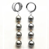2PC Goth Pearl Ear Tunnel Stainless Steel Tunnel Plug Earrings