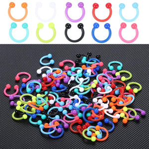 100pcs Acrylic BCR Circular Barbell Nose Rings Lip Piercing 16G