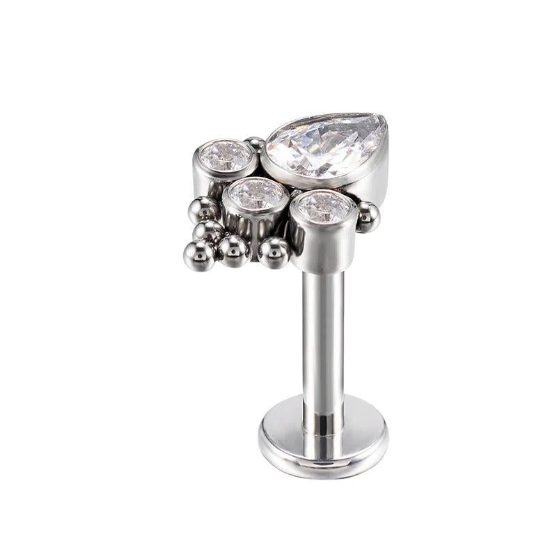 G23 Titanium Labret Stud Zircon Paved Lip Ring Cartilage Tragus Piercing