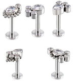 G23 Titanium Labret Stud Zircon Paved Lip Ring Cartilage Tragus Piercing