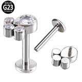 G23 Titanium Labret Stud Zircon Paved Lip Ring Cartilage Tragus Piercing