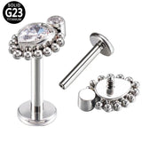 G23 Titanium Labret Stud Zircon Paved Lip Ring Cartilage Tragus Piercing