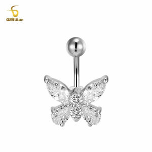 Titanium Navel Piercing Ring with Zircon Butterfly