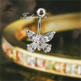 Titanium Navel Piercing Ring with Zircon Butterfly
