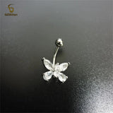 Titanium Navel Piercing Ring with Zircon Butterfly