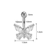 Titanium Navel Piercing Ring with Zircon Butterfly