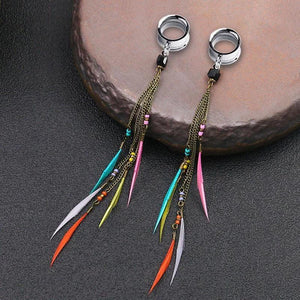 Feather Ear Tunnel Plugs Multicolor Gauges Flesh Piercing Expander Earrings