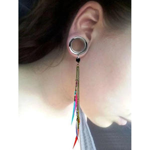 Feather Ear Tunnel Plugs Multicolor Gauges Flesh Piercing Expander Earrings