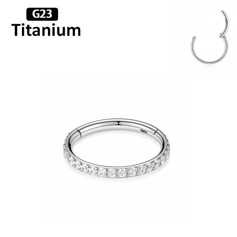 1PS G23 Titanium Zircon Segment Rings Small Septum Piercing Nose Earrings