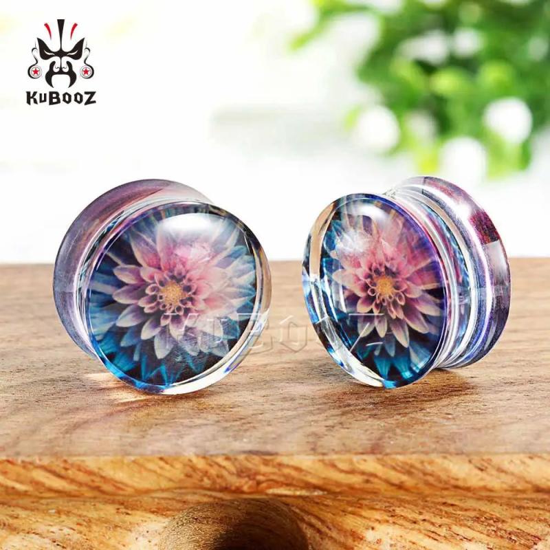 Kubooz Colorful Flowers Arylic Ring Body Jewellery Ear Plugs Gaugues Tunnels