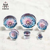 Kubooz Colorful Flowers Arylic Ring Body Jewellery Ear Plugs Gaugues Tunnels