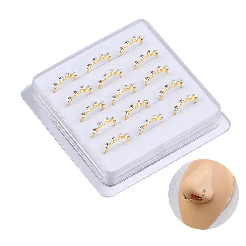 15PCS Boxed Crystal Nose Rings - Sparkly Nose Piercing Jewelry