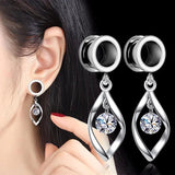 2Pcs Stainless Steel Ear Plugs Tunnels CZ Gem Expansions Ear Reamer Earrings