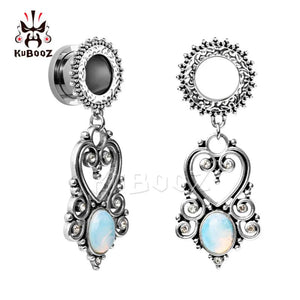 Stainless Steel Dangle Ear Gauges Stone Earrings