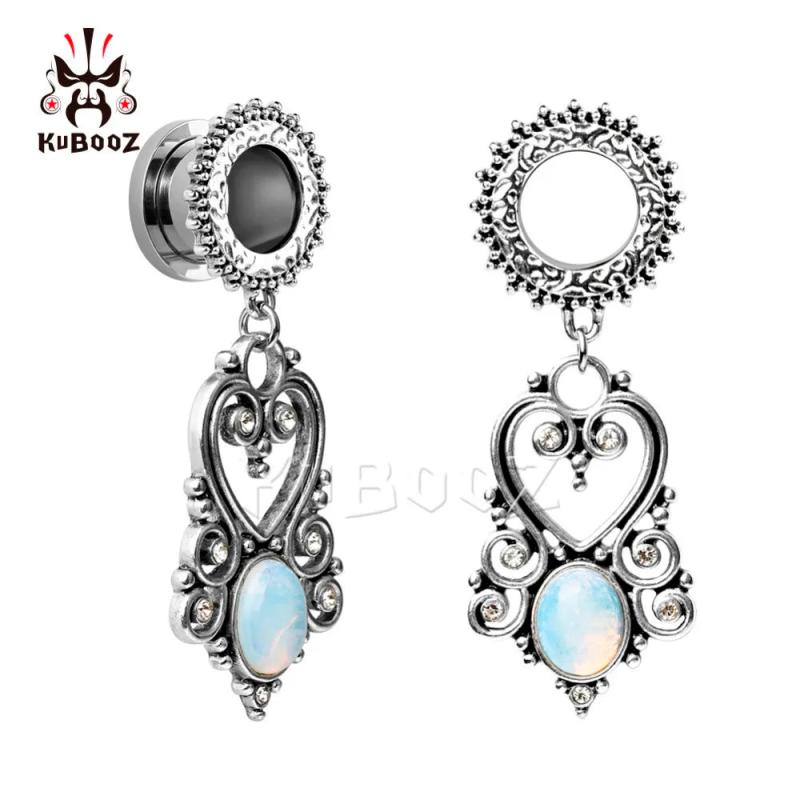 Stainless Steel Dangle Ear Gauges Stone Earrings