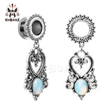 Stainless Steel Dangle Ear Gauges Stone Earrings