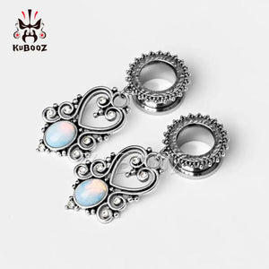 Stainless Steel Dangle Ear Gauges Stone Earrings
