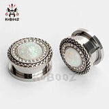 Stainless Steel Opal Border Ear Piercing Tunnels Plugs Gauges Body Jewelry