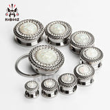 Stainless Steel Opal Border Ear Piercing Tunnels Plugs Gauges Body Jewelry