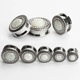 Stainless Steel Opal Border Ear Piercing Tunnels Plugs Gauges Body Jewelry