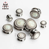 Stainless Steel Opal Border Ear Piercing Tunnels Plugs Gauges Body Jewelry