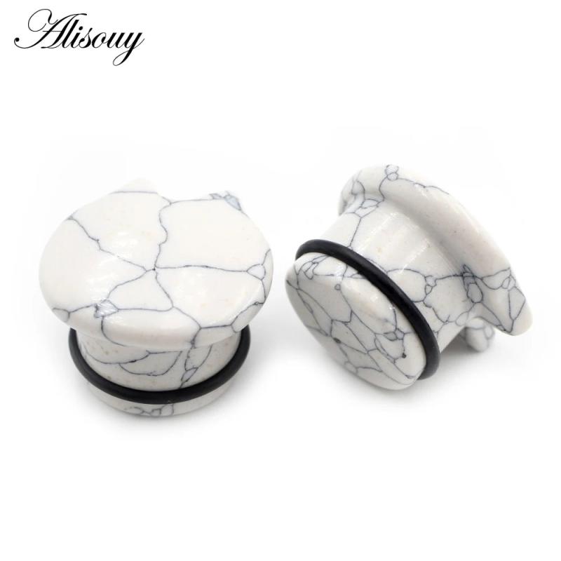 2pcs Cat Natural Stones Ear Tunnels Plug Stretcher Gauges Earrings