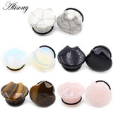2pcs Cat Natural Stones Ear Tunnels Plug Stretcher Gauges Earrings