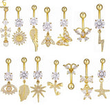 Golden Zircon Dangle Belly Button Ring Stainless Steel Barbell
